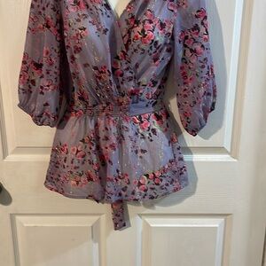 Express Floral Wrap Blouse - Purple and Pink